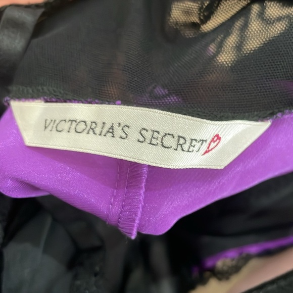 Victoria’s Secret Silky Satin Purple Black Lace Slip Dress Size Large - Picture 10 of 14